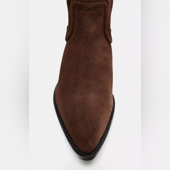 ZARA SPLIT LEATHER SUEDE BROWN HEELED COWBOY BOOTS - Picture 5 of 6